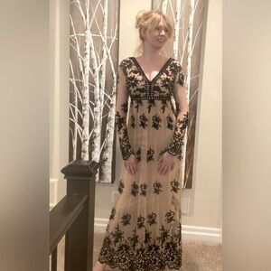 (SOLD) Stunning black floral and nude maxi dress